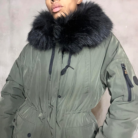 Calvin Klein Black Parka with Fur Trim - Picture 1 of 10